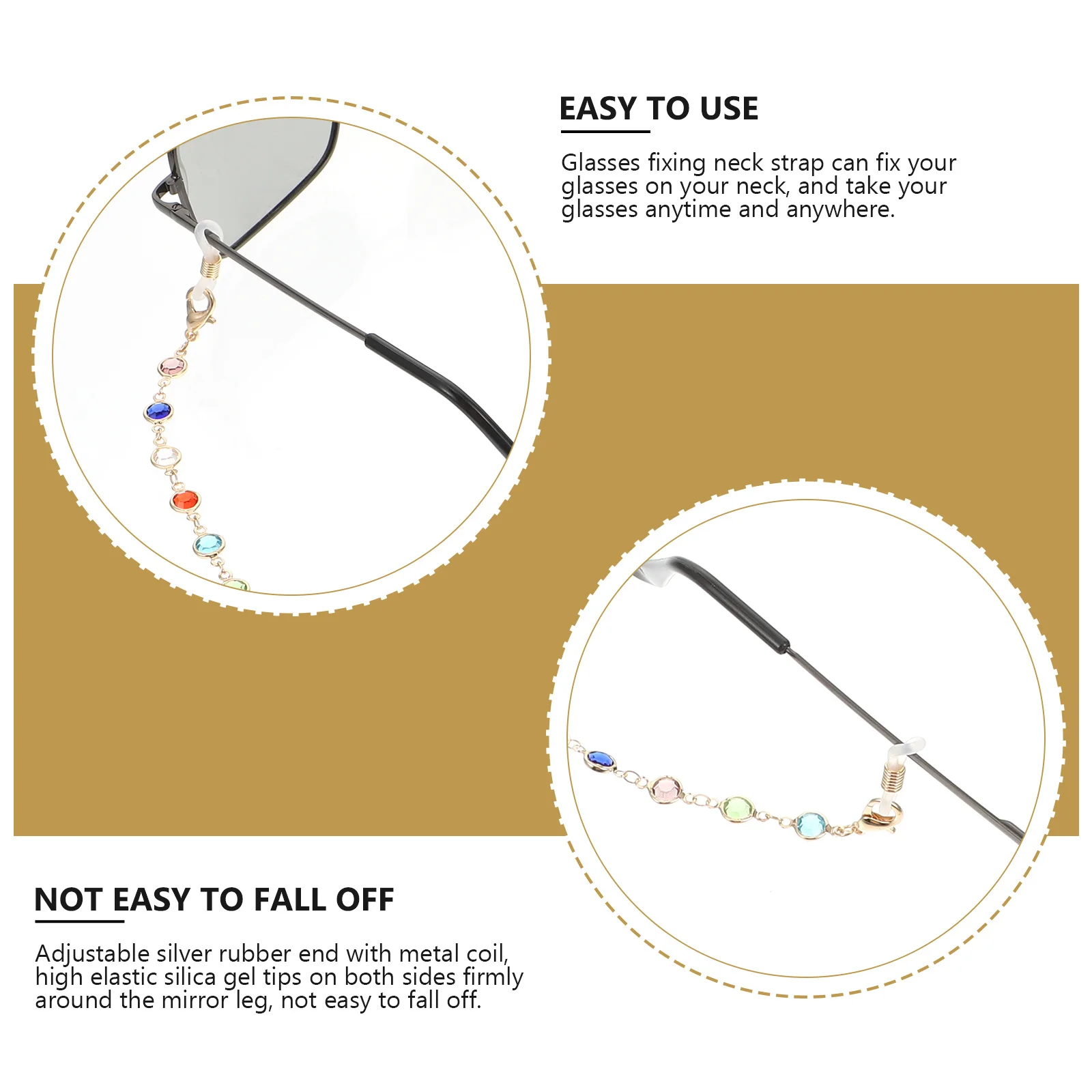 

Creative Glasses Chain Neck Hanging Anti-Lost Eyeglass Lanyard Durable Metal Crystal Silica Gel Exquisite Workmanship Unique