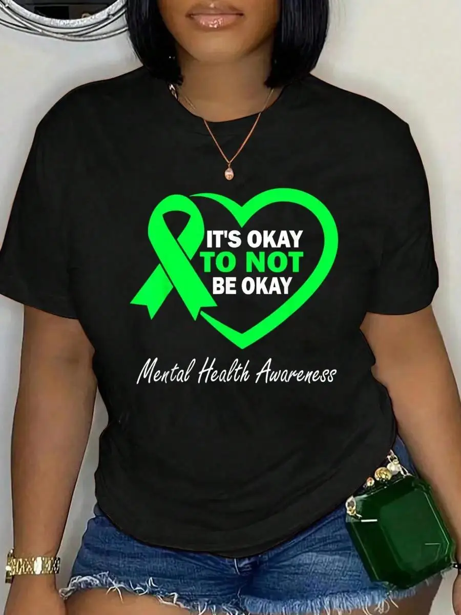 100_ Cotton Its Okay To Not Be Okay Ribbon Mental Health Awareness Month T-Shirt