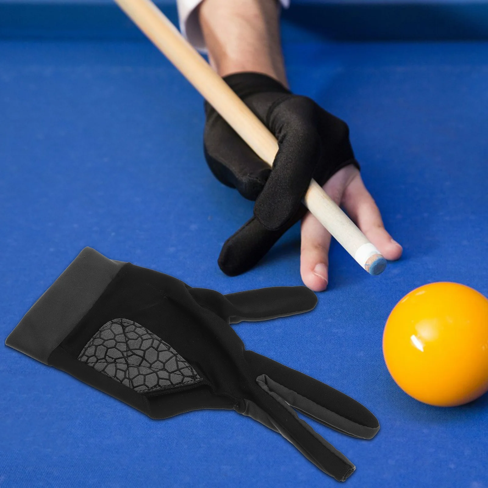 

1pc 3 Finger Billiards Glove Non-Slip Silicone Pad Wear-Resistant Billiard Left Hand Glove Elastic Wrist Comfort Fit Blue L