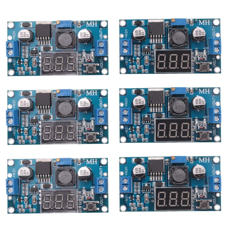 6 Pack Adjustable LM2596S DC-DC Buck Converter Reduced Voltage Regulator Power Module With Digital Voltmeter Display