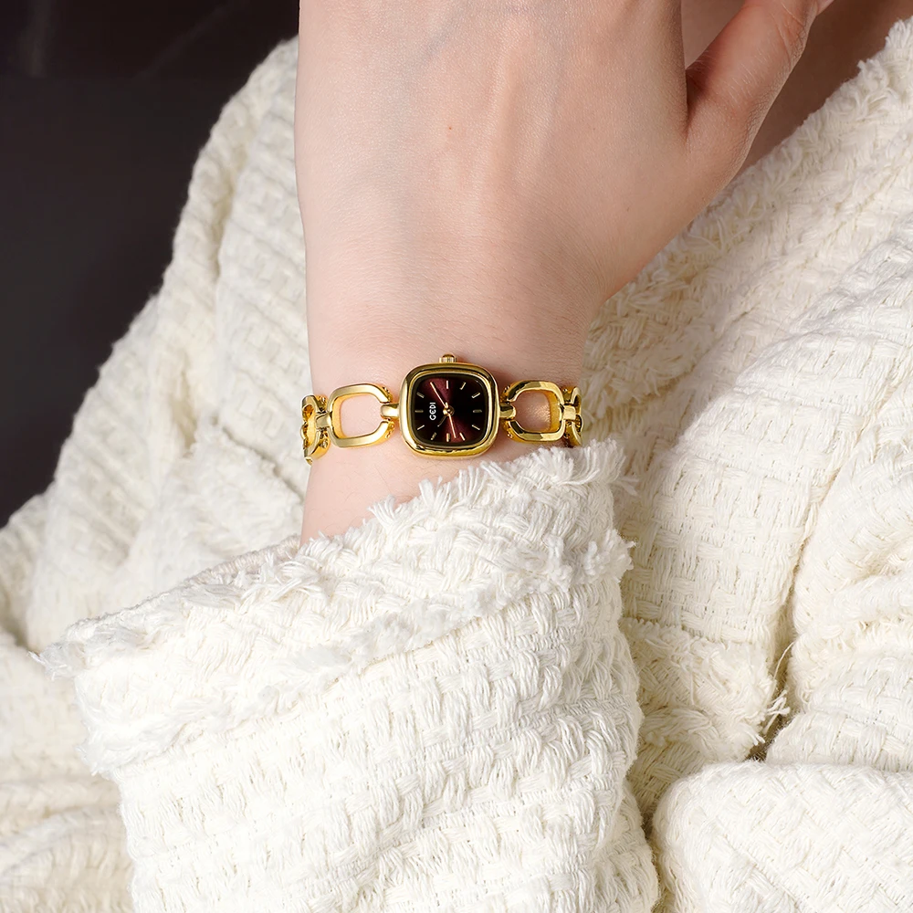 Gedi luz luxo high-end elegante temperamento relógio de pulso feminino retro pequeno quadrado relógio de quartzo mulher personalidade na moda