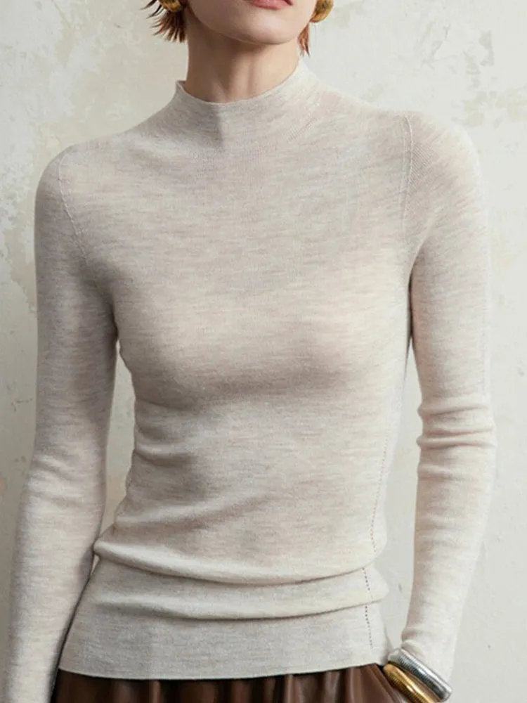 قاعدة محبوكة بقصة ضيقة طويلة Sve irt f بياقة عالية لون نسائي أنيق وبسيط للتنقل النسخة الكورية #1