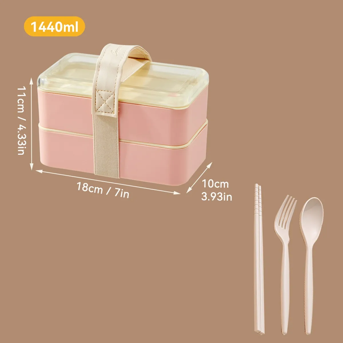Draagbare plastic dubbelwandige lunchbox met bestek, herbruikbaar, grote capaciteit, verzegelde bento box voor kinderen en studenten, magnetronbestendig.