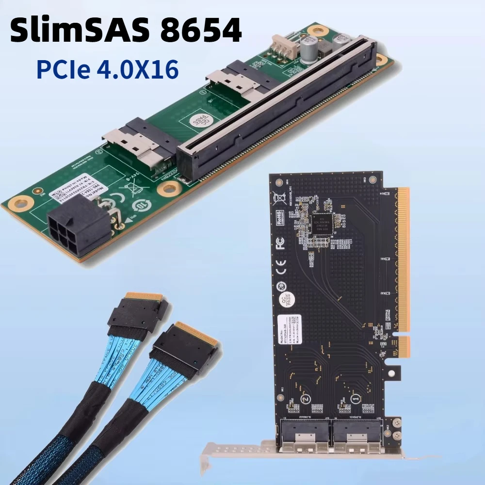 PCIe 4.0 16X To 2X SFF-8654 8i External Split Card MCIO 5.0 GPU Discrete Baseplate Graphics EGPU Card External Expansion Adapter