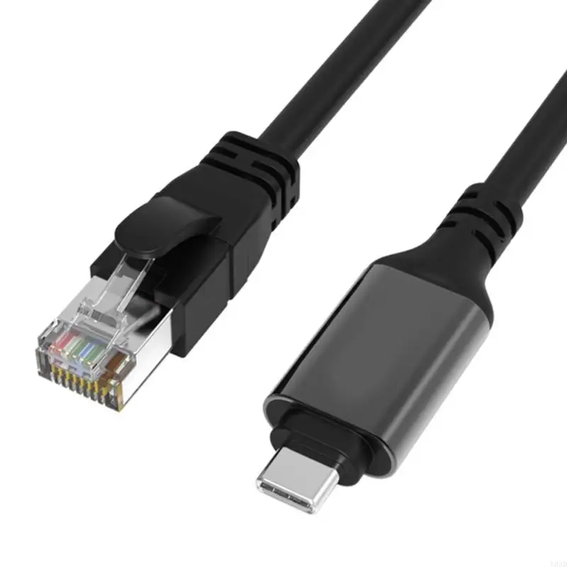 Y8AD USB Type C to RJ45 Gigabit Ethernet Cable, High Compatibility No Extender Need for Smooth Internet Access