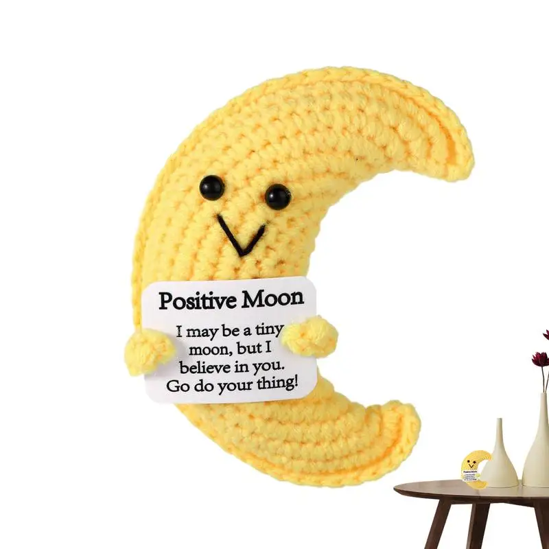 Positive Crochet Moon Toy Cheer Up Plush Dolls Knitted Positive Doll Plush Emotional Support Toy With Positive Message For