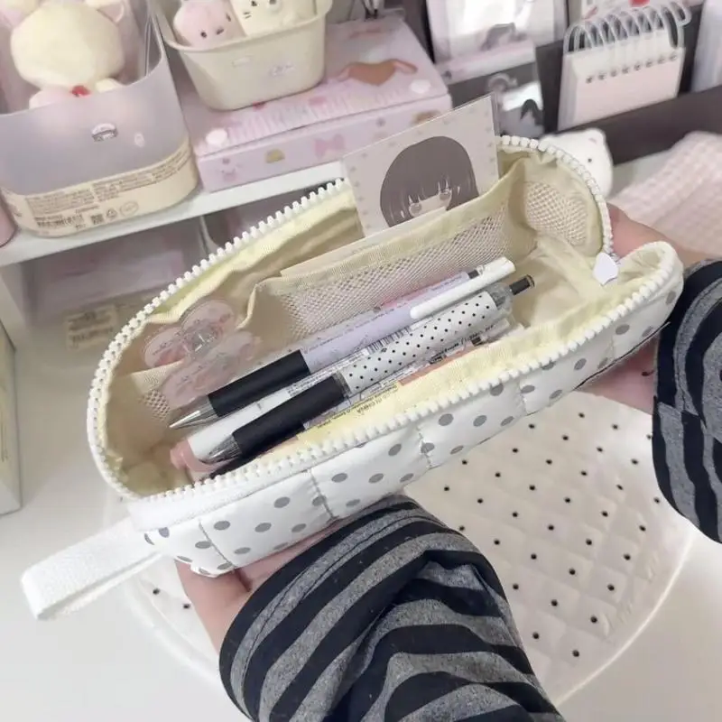 【B】Minimalist Polka Dot Design Pencil Case Large Capacity Portable Multi Functional Pen Bag Stationery Bag Student Gift