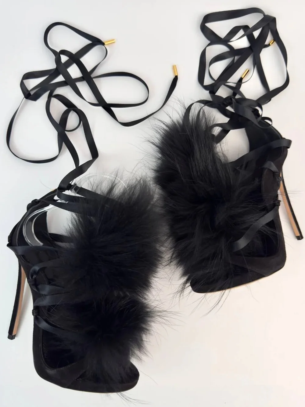 الفراء الدانتيل يصل اللمحة تو الجوف خارج Sandas مثير جولة تو كعب رقيقة قبول مخصص الوافدين الجدد أزياء النساء المدرج الأحذية