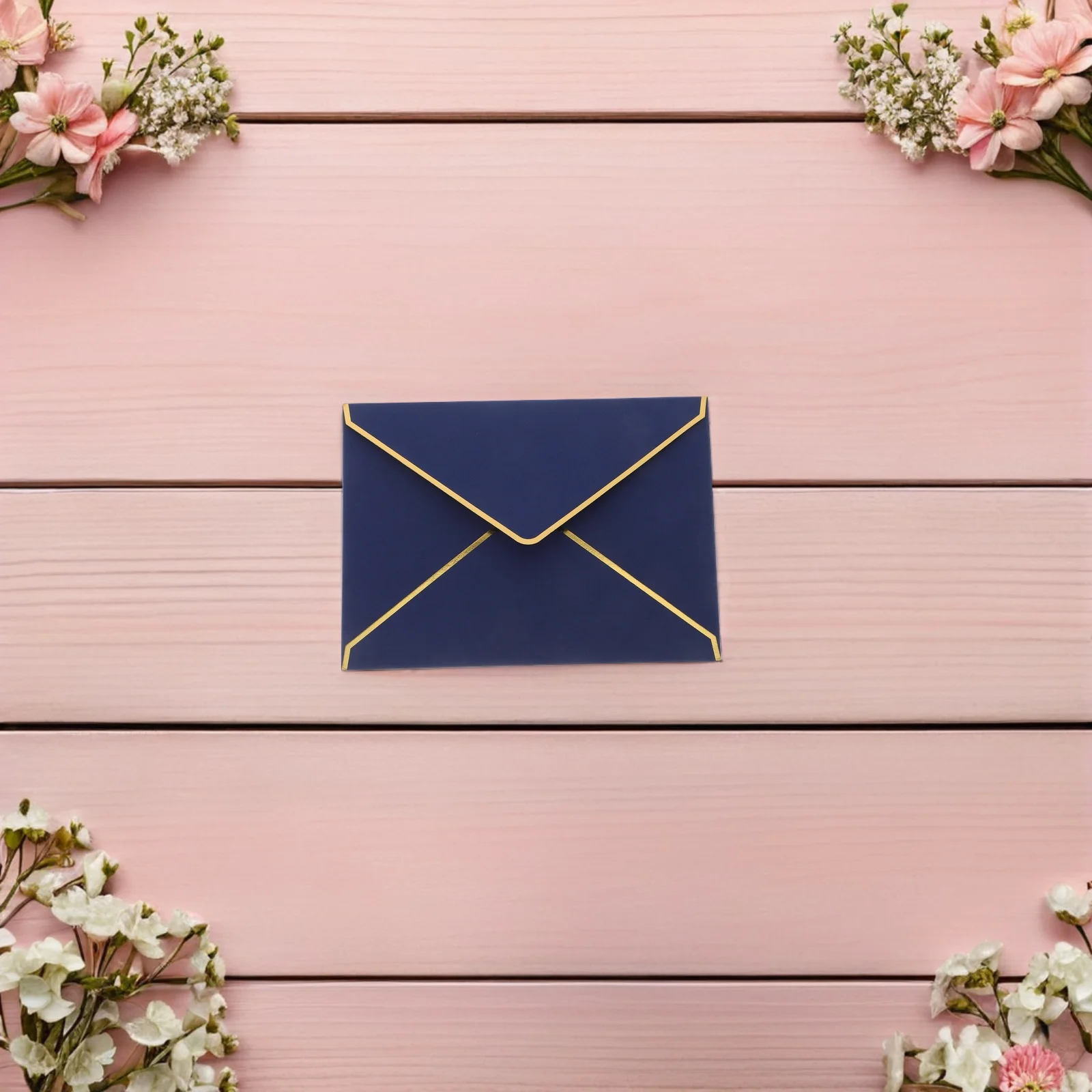 50 個 V フラップ封筒 7.3x5.3 ゴールド箔ボーダー結婚式招待状ベビーシャワー卒業パーティーカード封筒結婚式