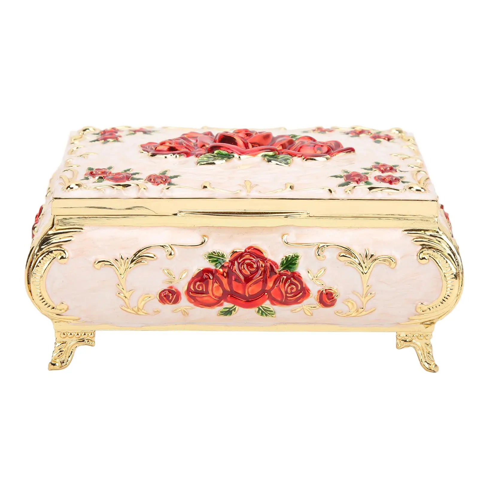 

Винтажная металлическая шкатулка для драгоценностей в стиле ретро с резным дизайном и цветами для хранения ювелирных изделий и украшений, ожерелье, дисплей, настольные аксессуары