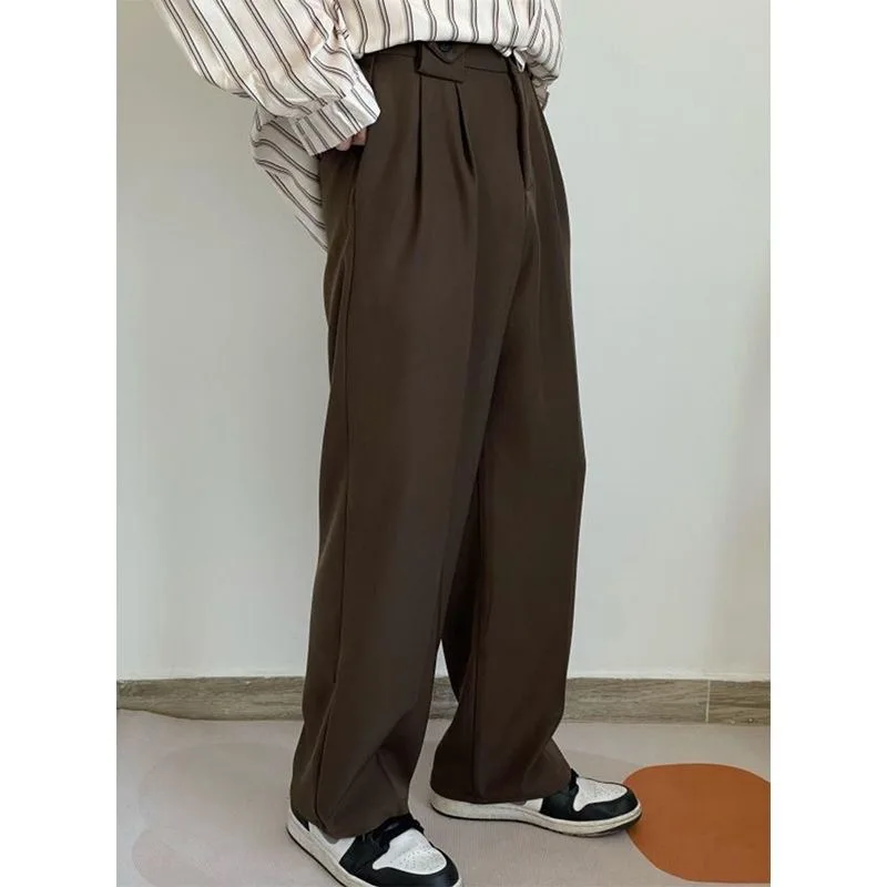 Brown Suit Pants Men Fashion Social Mens Dress Pants Korean Loose Casual Straight Trousers Mens Office Formal Pants M-3XL