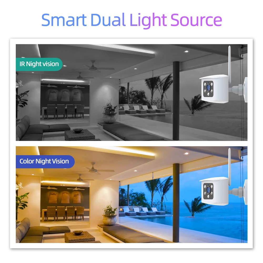 4K 8MP Dual Lens Wifi Camera Outdoor 180° Ultra Wide View Angle Human Detection Home Security Surveillance Panoramic CCTV IP Cam