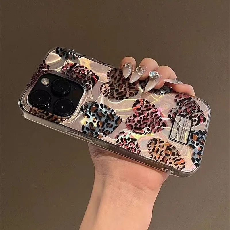 Trendy Love Heart Leopard Glitte Case For OnePlus Nord N300 N200 N20 N30 SE 4G Girl Laser Ripple Gloss Chain Phone Cover Cases