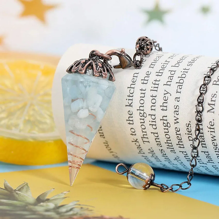 Natural Healing Crystal Orgonite Resin Pendulum For Dowsing Divination Chakra Quartz Hexagon Orgone Energy Reiki Stone Pendant