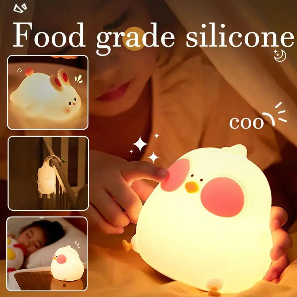 LED Night Light Cute Elephant Rabbit lampada in Silicone con luce notturna per bambini Timer Light regalo camera da letto Baby Birthday Decor P7Z7