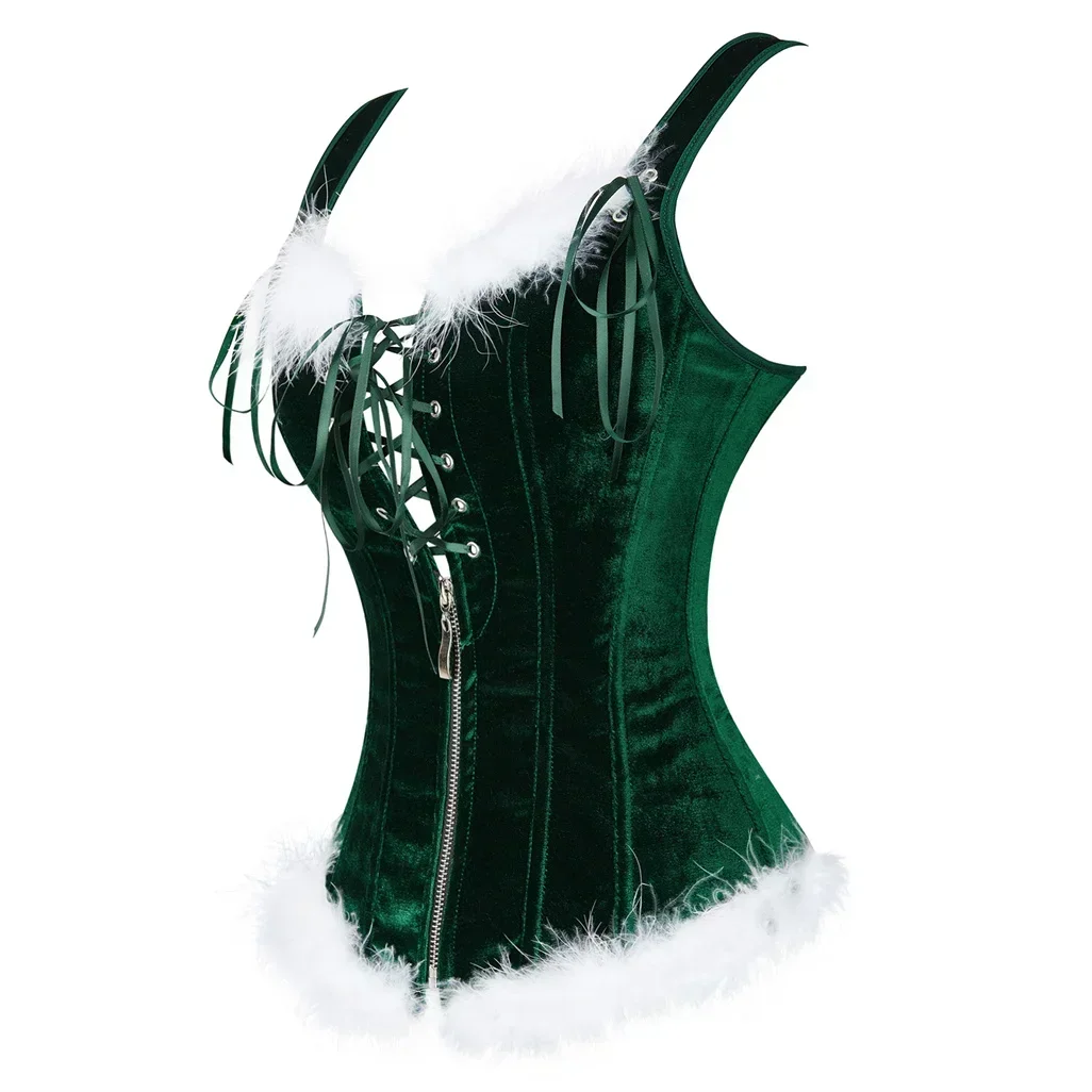 Christmas Corsets for Woman Feathers Corset Top with Straps Burlesque Bustier Overbust Sexy Masquerade Party Costumes Plus Size