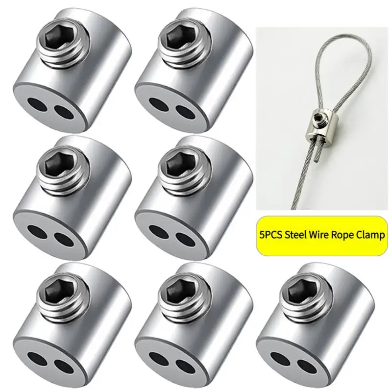 Steel Wire Rope Clamp 5PCS Double Hole Stainless Steel Corrosion Resistant Cable Clip for Marine Wire Hanging Garden Fence Inst