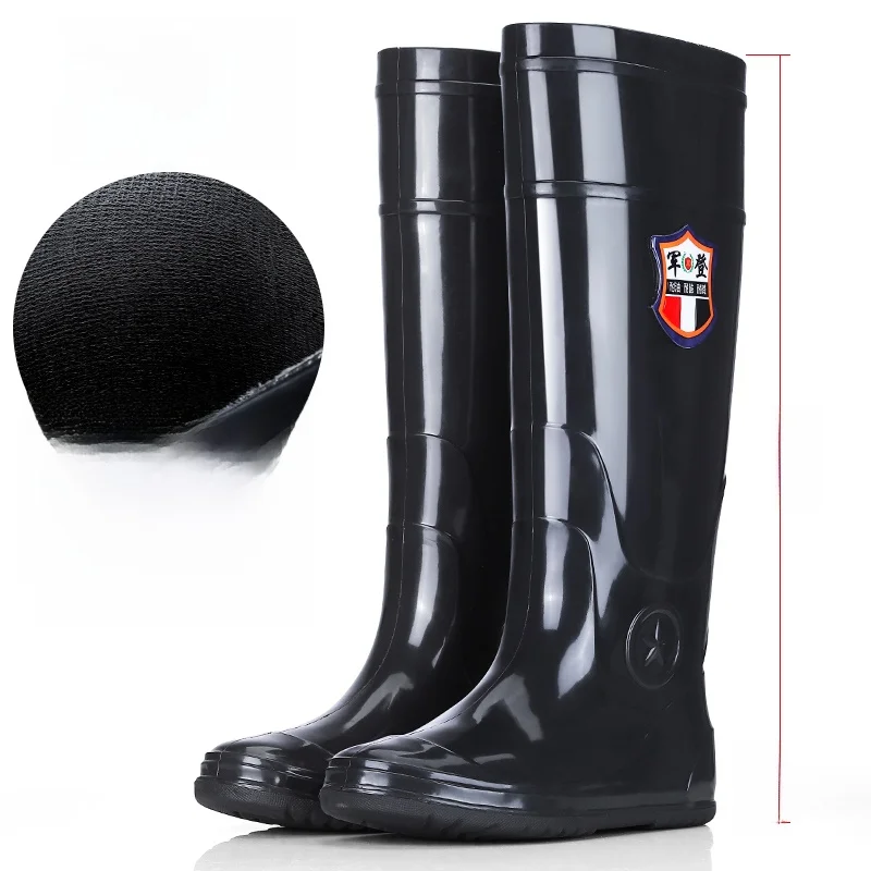 Military Style High-Tube Rain Boots Men Women Fishing Flat Bottom Comfortable Soft Sole Rice Planting Anti-Slip Water Shoes