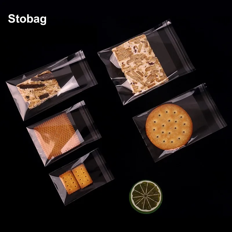 StoBag 500pcs Wholesale Transparent Cookies Candy Packaging Bags Self-adhesive Sealed Small Baking Biscuit Handmade Favors Party