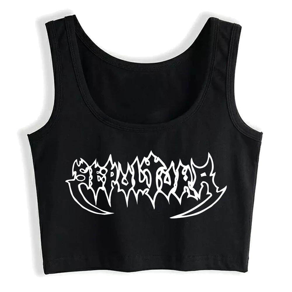 Die brasilia nische Metallband Sepultura drucken sexy schlanke Ernte Top Mädchen Modetrends Sport Tanktops anpassbare Baumwolle Leibchen