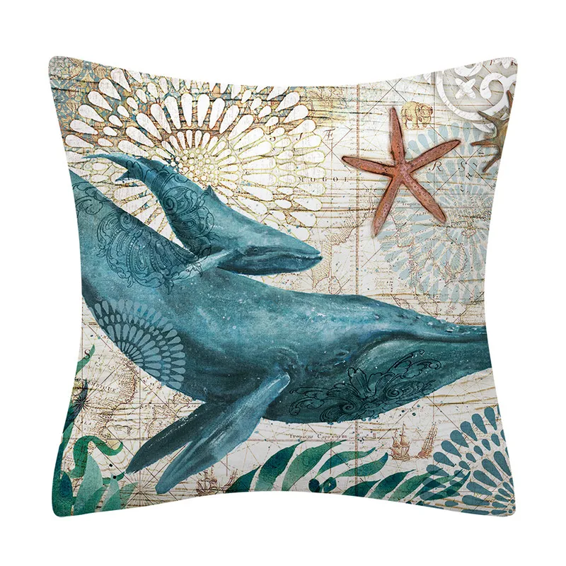 Ocean Animal Decorative Pillows Cover 45x45 Polyester Sofa Cushions Sea Turtle Shell Cushion  Home Decor Pillowcases