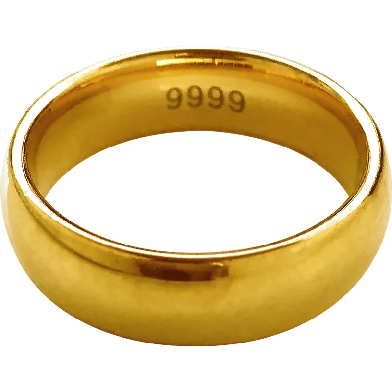 Pure Plated Real 18k Yellow Gold 999 24k Rings Men and Women Smooth Lover Antithes Simple Ring Long Lasting Never Fade Jewelry