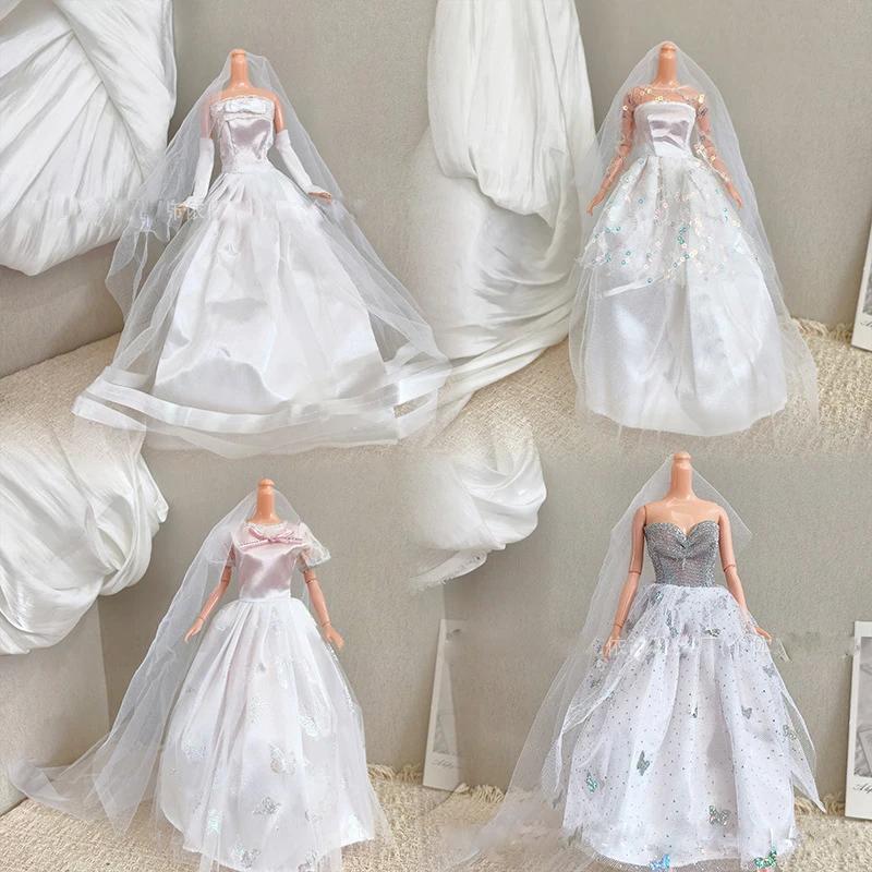 1/6 FR Supermodel Doll Clothes Accessories European Wedding Dresses Strapless Sequin Tulle Gown Veil For 30cm Babi Doll Dress Up