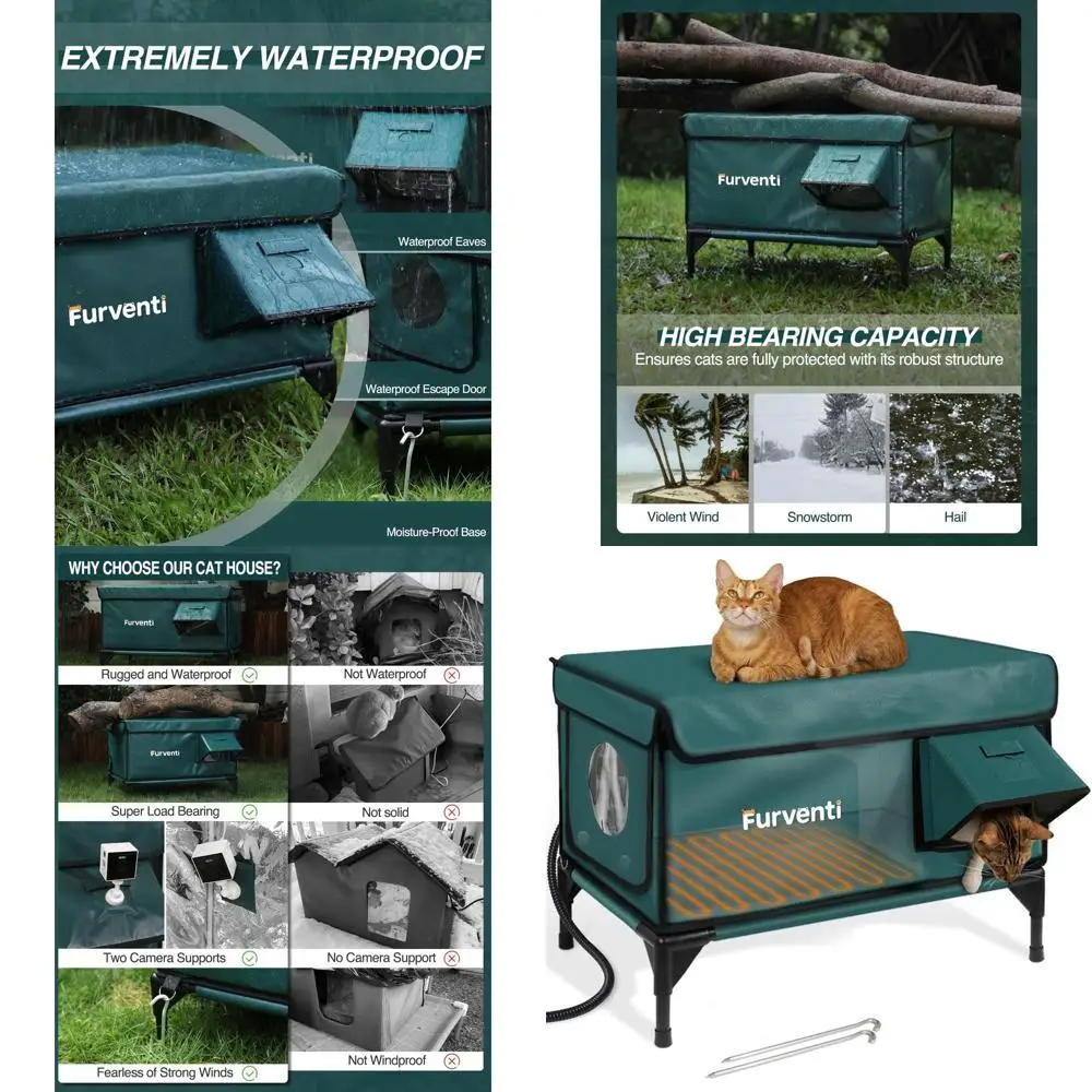 

Изолированное уличное укрытие для кошек на зиму — повышенное, водонепроницаемое, с аварийной дверью для бродячих кошек (темно-зеленое, большое)