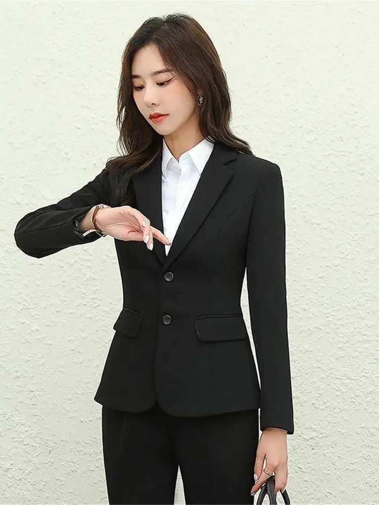 

Profional Women's Autumn Winter Suit Long Sve Interview Formal Workwear Cleanfit Sle Bla Suit Set for College Students