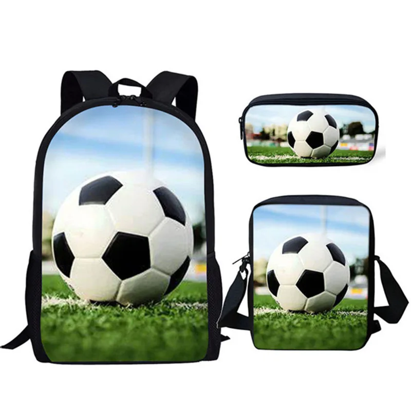 Cartoon Novelty Peculiar football 3D Print 3pcs/Set pupil School Bags Laptop Daypack Backpack Inclined shoulder bag Pencil Case
