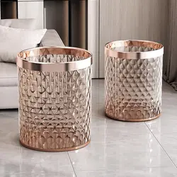 Champagne Gold Trash Can Household New Style Good-looking Living Room Bedroom Bathroom Office Large Capacity Paper Basket Bins