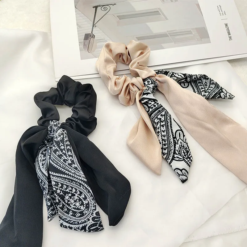 リボンヘアゴム、エレガントなヘアゴム、シルクスカーフ、ヘアゴム、多用途ヘアゴム、女性用高級ヘアアクセサリー