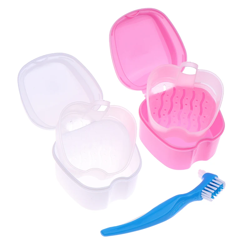 Dental Bath Box Case With Denture Brush False Teeth Mouth Guard Storage Plastic Container Oral Hygiene Orthodontic Supplies