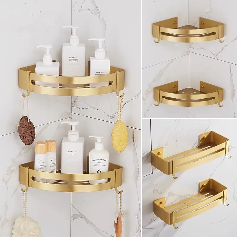 

Tuqiu Brushed Gold Bathroom Shelf Wall Mounted Corner Shelf Aluminum Bath Shower Shelf Bath Shampoo Holder Corner shelf
