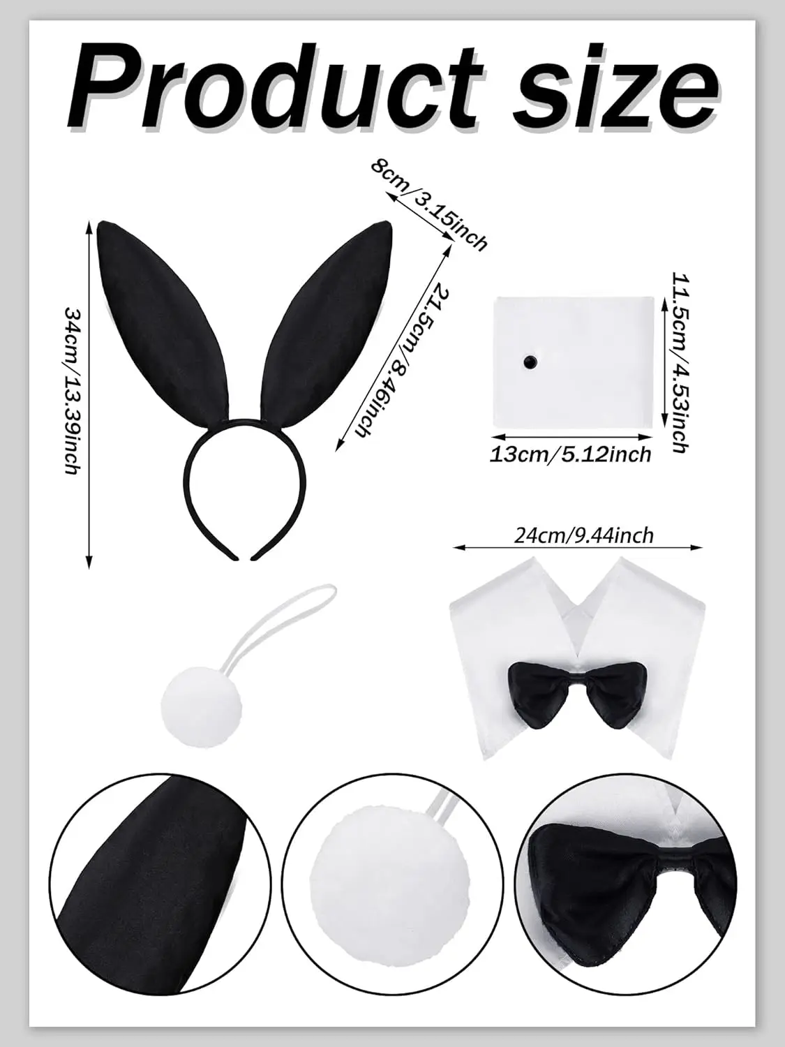 PESENAR Bunny ears bunny bow tie costume cuffs tail black fishnet socks suit girl Easter cosplay party supply accessories