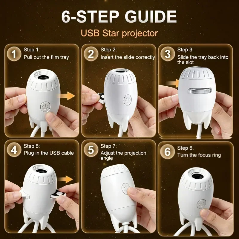 1PCS High Definition Focusing Starry Sky Top Projection Night Light Bedroom Eye Protection Bedside Lamp USB Car Atmosphere Light