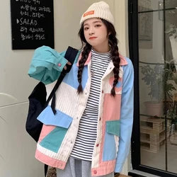 Bomber Jacket Women Baseball Uniform Design Colorful Casual Loose Autumn Corduroy Coat Harajuku Streetwear Vintage Clothing