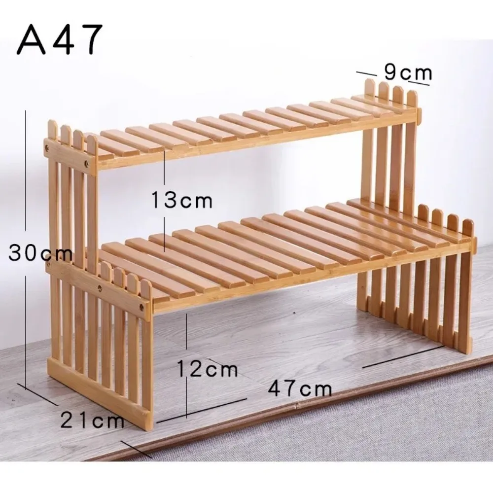 2 Tiers Bamboo Plant Stand Shelf Bamboo Flower Display Stand Plants Pots Rack Books Kitchen Household Supplies Storage Rack