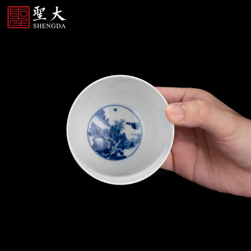 |and white maintain kangxi landscape master cup hot kiln jingdezhen pure manual hand-painted kung fu tea sample tea cup