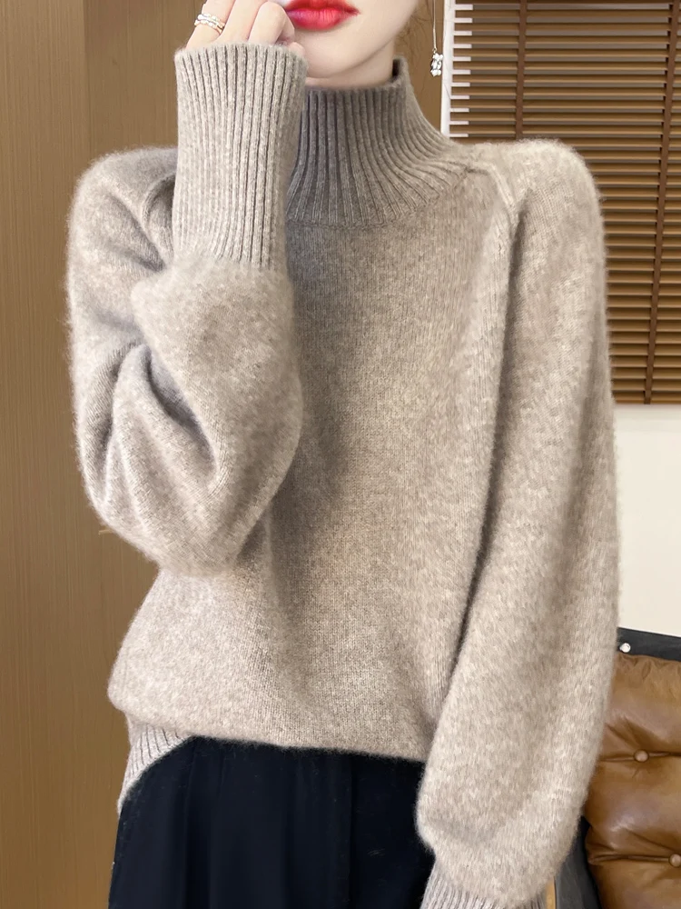 2025 nuevo Otoño Invierno mujeres 100% prendas de punto de lana merina jersey de cuello alto ajustado suéter inferior básico suave cálido cómodo Top Popular