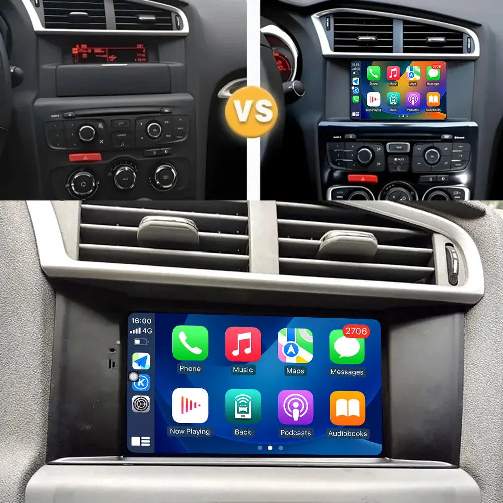 For Citroen C4 C4L DS4 2011-2016Android 16 Auto Car Multimedia Radio GPS Navigation Wireless Carplay SWC Fan Tools Bluetooth DSP
