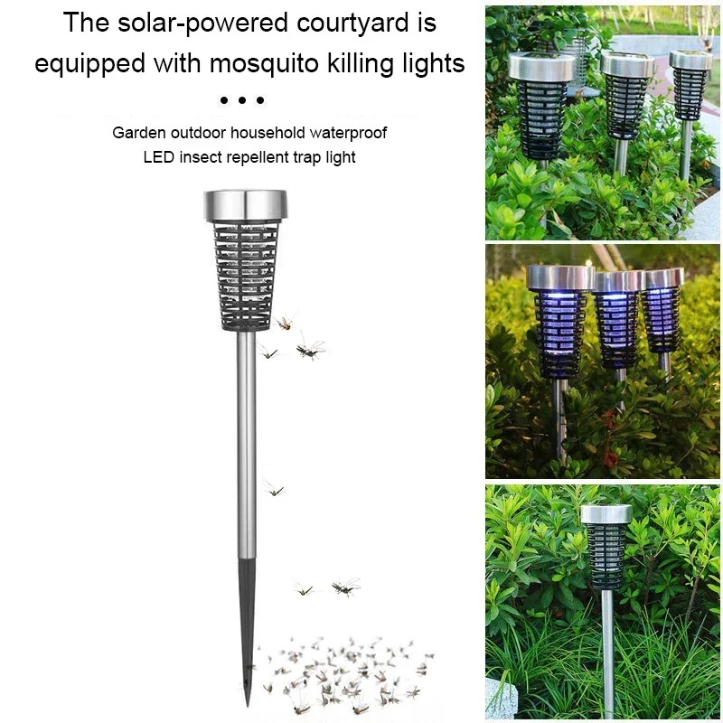 Solar Bug Zapper Waterproof Mosquito Zapper Outdoor LED Light Fly Zapper Mosquito Killer Lighting Lamp For Patio Garden Pathway