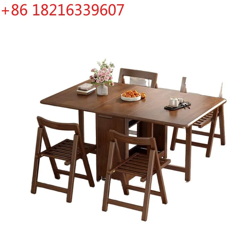 YAO household foldable white rectangular dining table and chair combination all solid wood telescopic