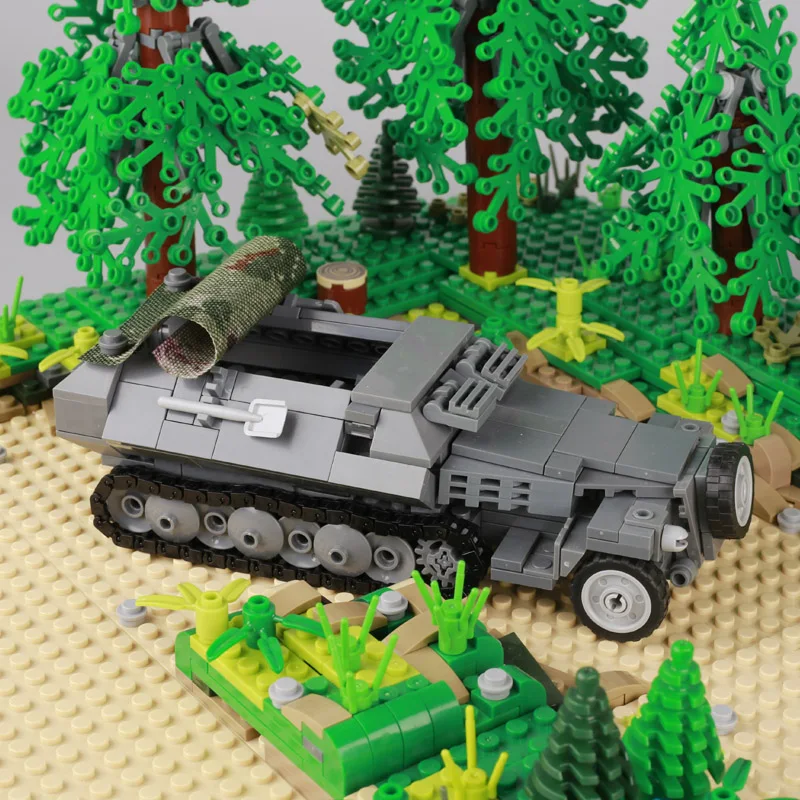 WWII Military North African Campaign Wheeled Armored Vehicle Tank Cannon Soldier Figures Building Blocks Weapon Truck Army Toy