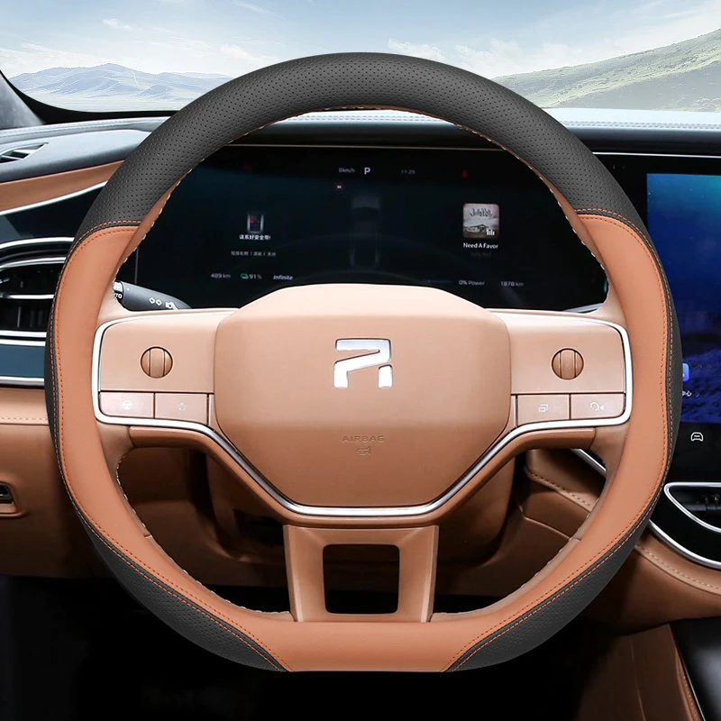 

For RISING R7 2024 Ultrathin Nappa Leather Steering Wheel Cover Wrap Four Season Universal Anti Slip Car Interior Accessory