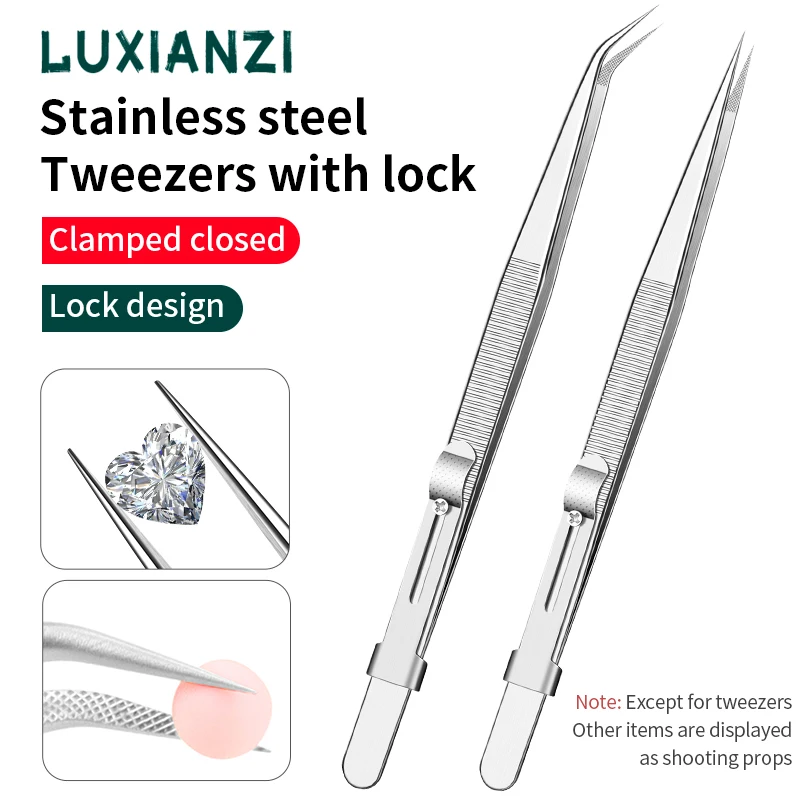 LUXIANZI Stainless Steel Tweezers Adjustable Slide Lock Antistatic Tweeze For Jewelry Making Electronic Component Repair Tools