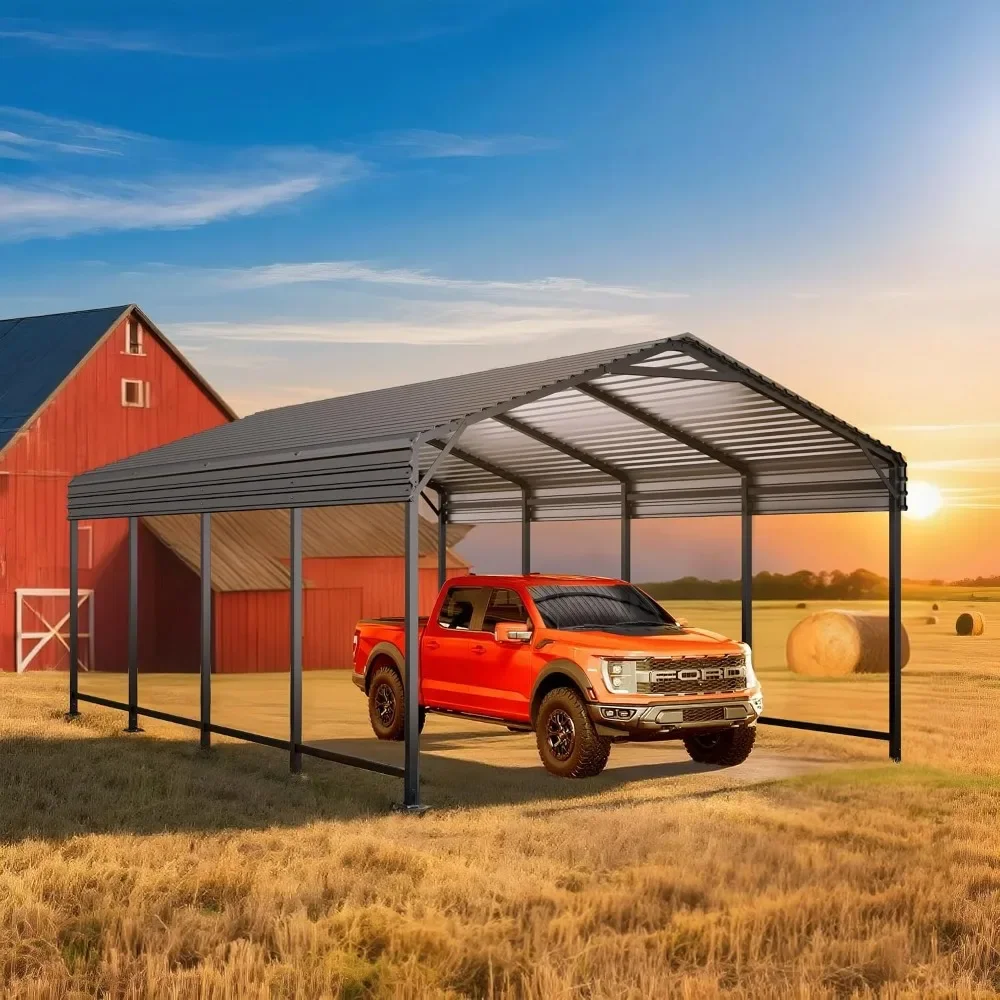 12x20 FT Metal Carport, Enhanced Base and Steel Roof for All-Weather Use, Outdoor Heavy Duty Garage Galvanized Car, Customized