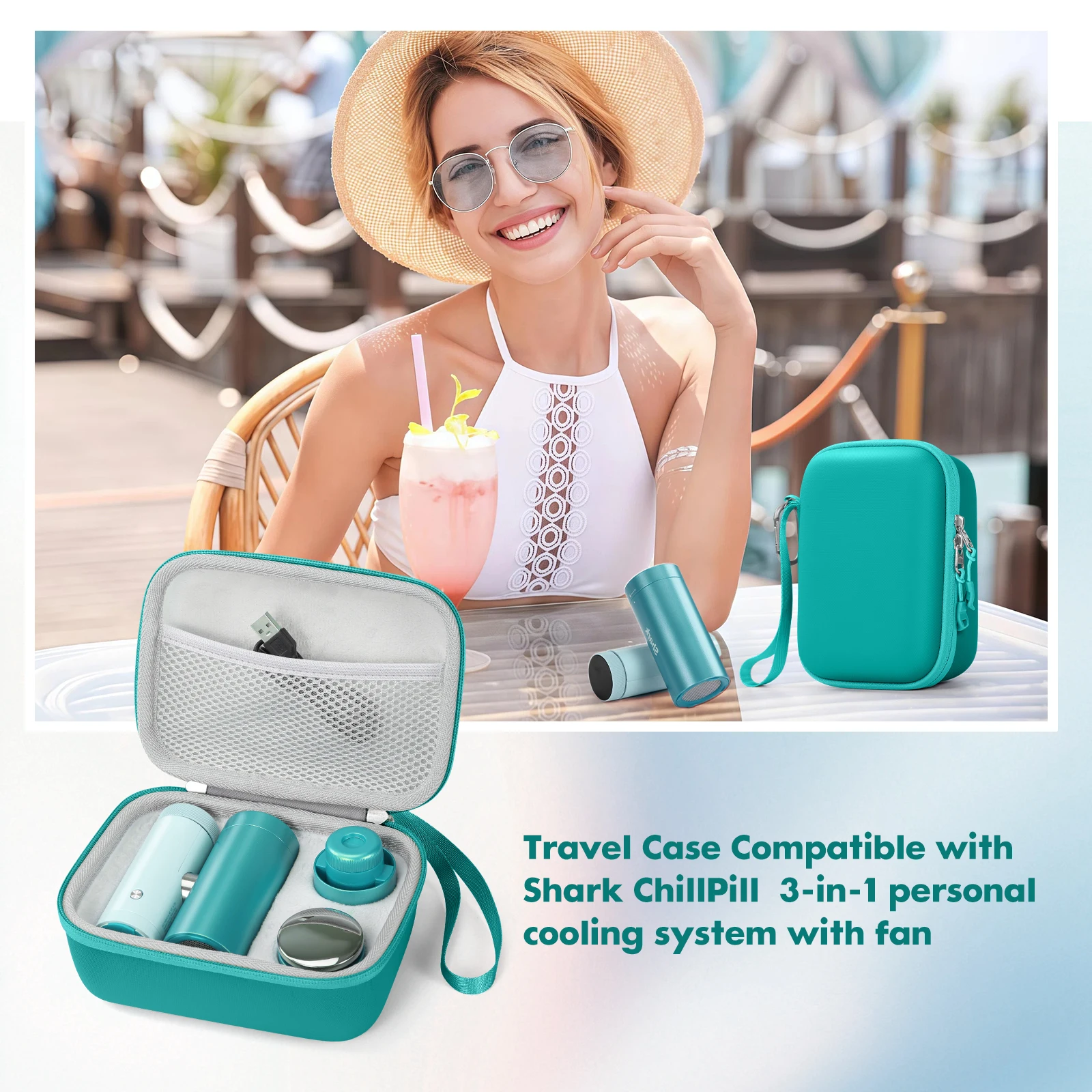 Hard Carrying Case Compatible with Shark ChillPill Portable Hard Shell Travel Case for Shark ChillPill Fan Accessories with Mesh