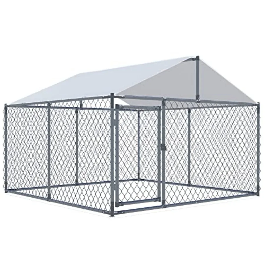 

Outdoor Large Dog Kennel Heavy Duty Dog House Extra Wide Pet Kennel with Water-Resistant Cover for Back Yard Farm Silver