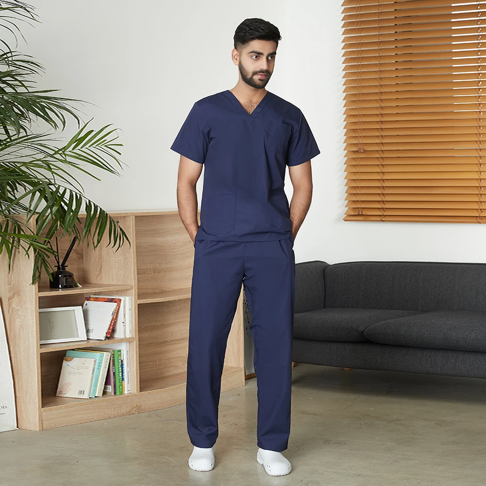 Conjunto de batas de Hospital para hombre, Top y pantalones clásicos de manga corta con cuello en V, uniforme para enfermería, ropa de médico, ropa de trabajo para cirugía, médico para mascotas